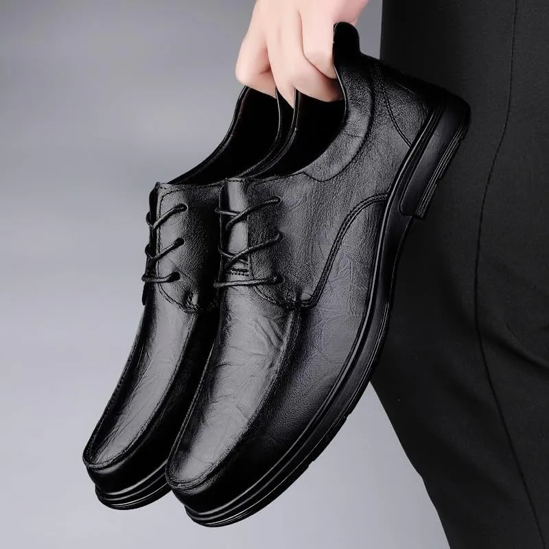 Men's Business Formal Shoes Fashion Lace Up Casual Oxford Shoes Mens Waterproof Genuine Leather Shoes