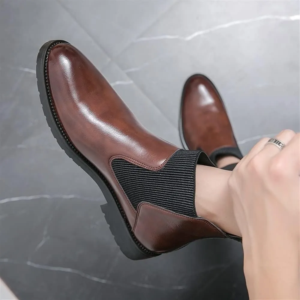 Mens Chelsea Boot Round Round Toe Simple PU Leather Waterproof Anti-slip Non Slip Dress Work Pull On