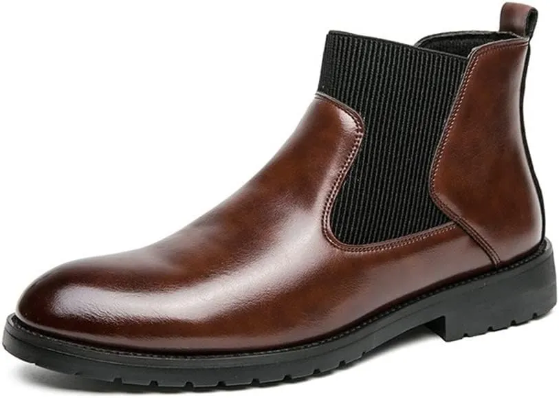 Mens Chelsea Boot Round Round Toe Simple PU Leather Waterproof Anti-slip Non Slip Dress Work Pull On