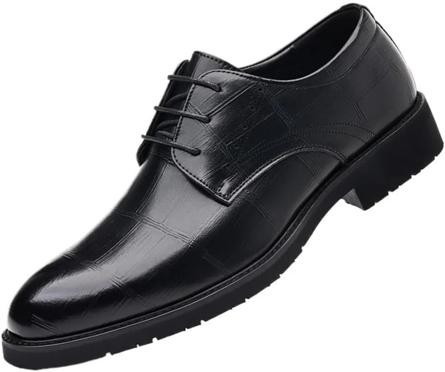 Men's Dress Oxford Formal Shoes Lace-up Comfort Orthopedic Brogue Burnished Leather Block Heel Shoe for Casual Wedding Party Prom