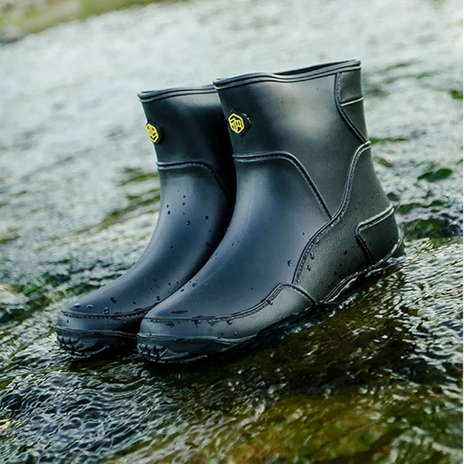 Men's rain boots, waterproof rain boots, mid-calf, fashionable outer water shoes, velvet for warmth, rubber shoes