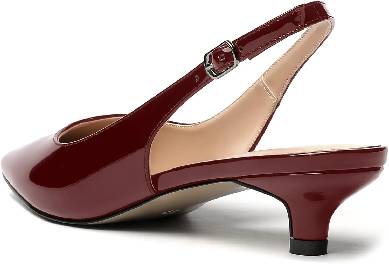 MERRORI Women's Slingback Buckle Patent Square Toe Kitten Low Heel Pumps Business Work Dress Shoes 1.5 Inch