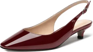 MERRORI Women's Slingback Buckle Patent Square Toe Kitten Low Heel Pumps Business Work Dress Shoes 1.5 Inch