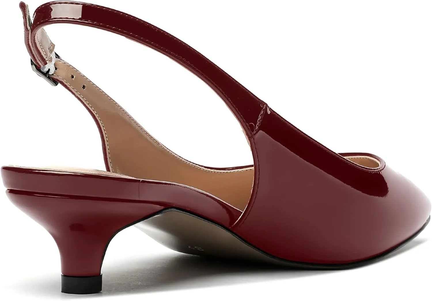 MERRORI Women's Slingback Buckle Patent Square Toe Kitten Low Heel Pumps Business Work Dress Shoes 1.5 Inch