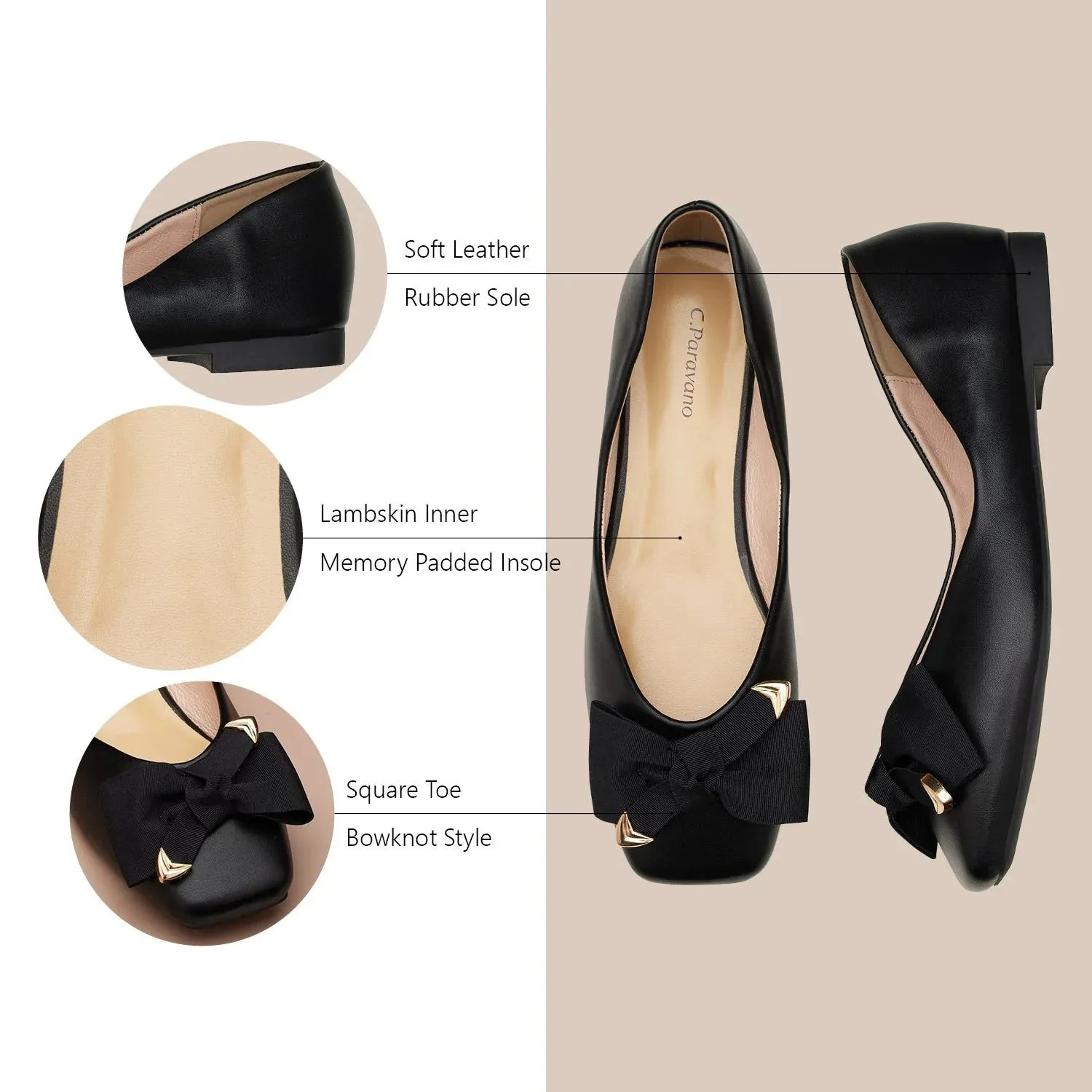 Metal Bow Ballerina Flats (Eva)