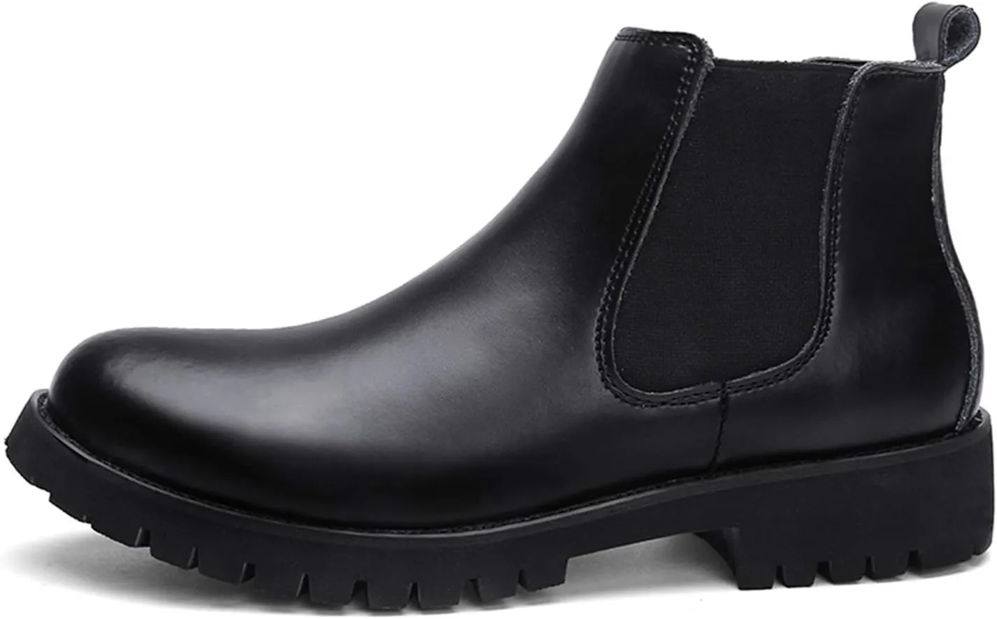 New Chelsea Boots For Men Round Toe Simple Shiny Leather Slip On Non Waterproof Wearable Dress Slip On