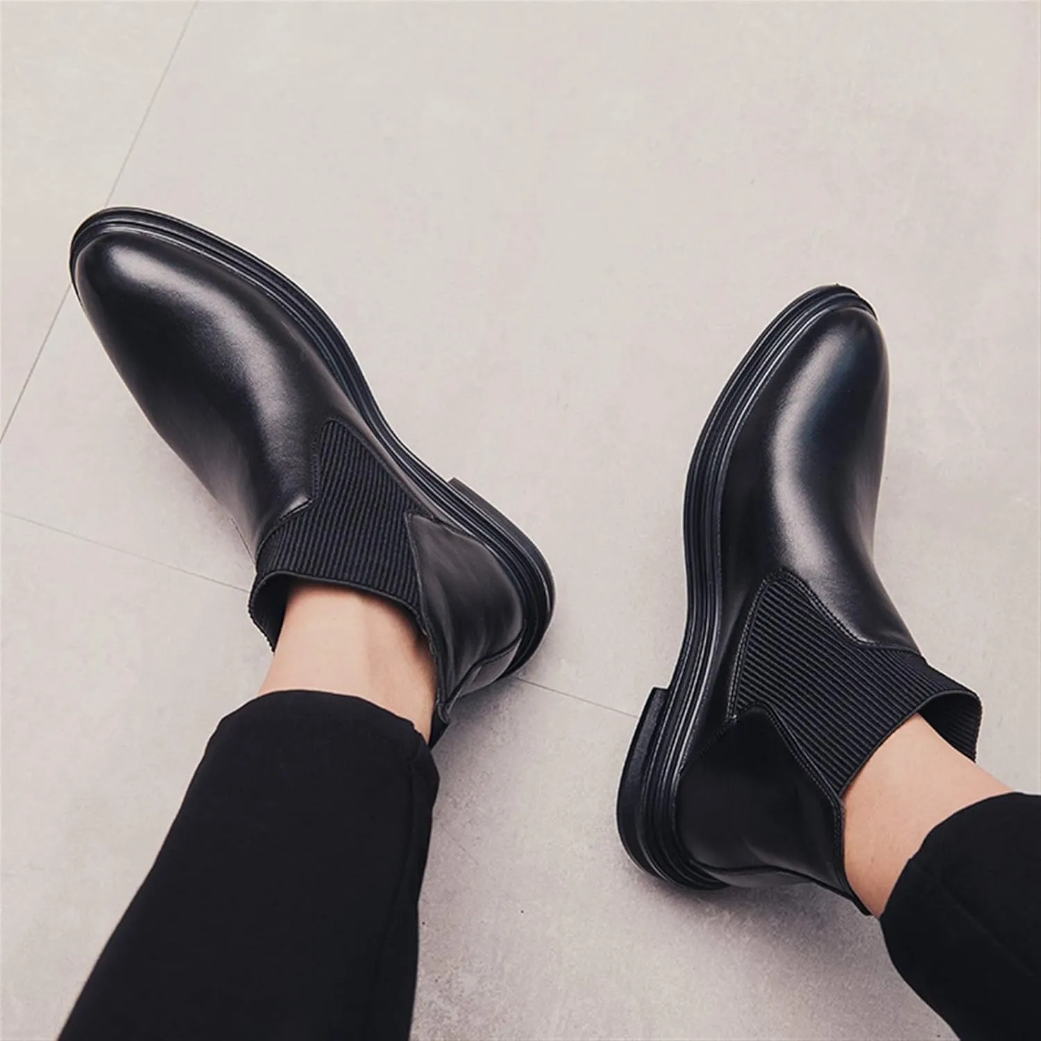 New Men's Chelsea Boots Round Toe Solid Color Simple Vegan Leather Slip On Anti-slip Wearable Non Slip Waterproof Formal Dress Pull On