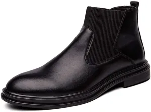 New Men's Chelsea Boots Round Toe Solid Color Simple Vegan Leather Slip On Anti-slip Wearable Non Slip Waterproof Formal Dress Pull On