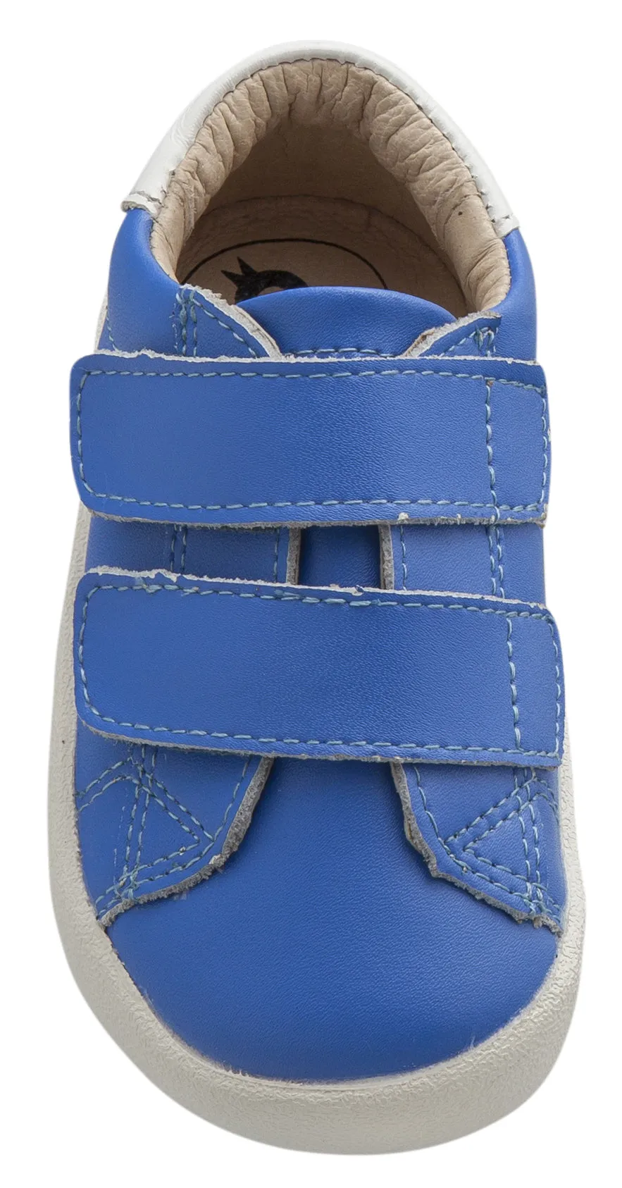 Old Soles Boy's & Girl's 5017 Toddy Shoe Neon Blue and Snow Leather Bicolor Sneaker Shoe with Double Hook and Loop Straps