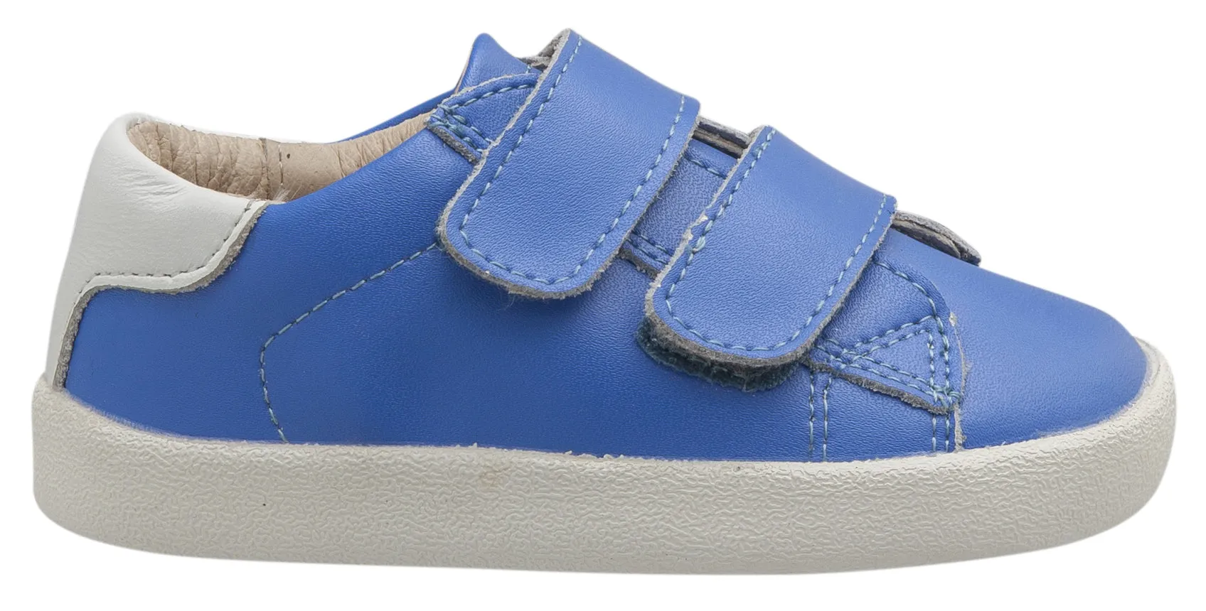 Old Soles Boy's & Girl's 5017 Toddy Shoe Neon Blue and Snow Leather Bicolor Sneaker Shoe with Double Hook and Loop Straps