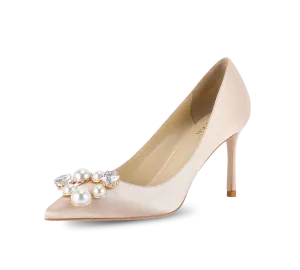 Pearl Buckle Satin Pumps