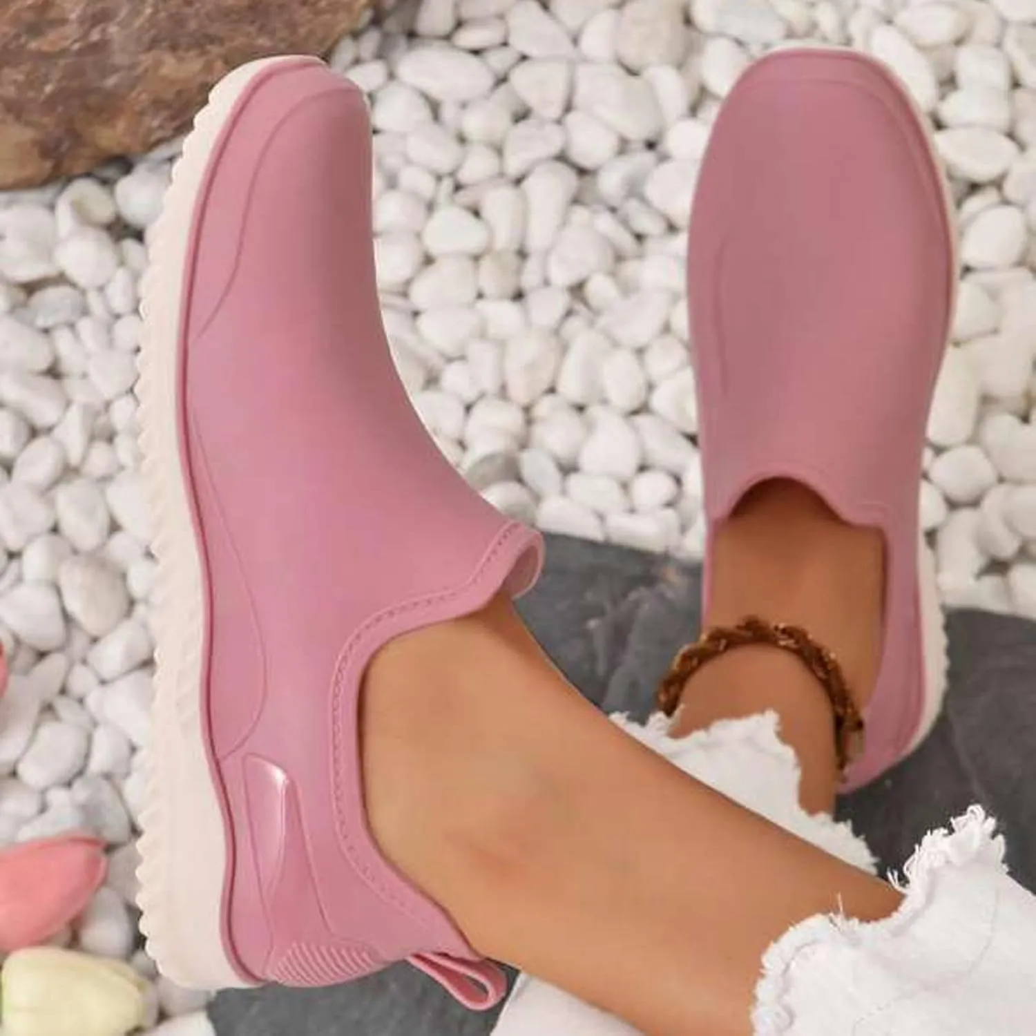 Rain Boots Women Ankle Garden Rainboot Slip On Short Rain Boots Garden Boots For Women Wide Width Waterproof Slip On Rain Shoe