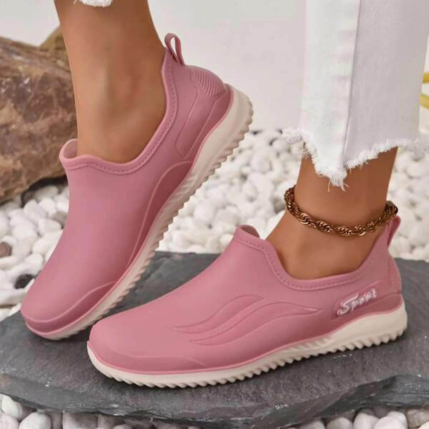 Rain Boots Women Ankle Garden Rainboot Slip On Short Rain Boots Garden Boots For Women Wide Width Waterproof Slip On Rain Shoe