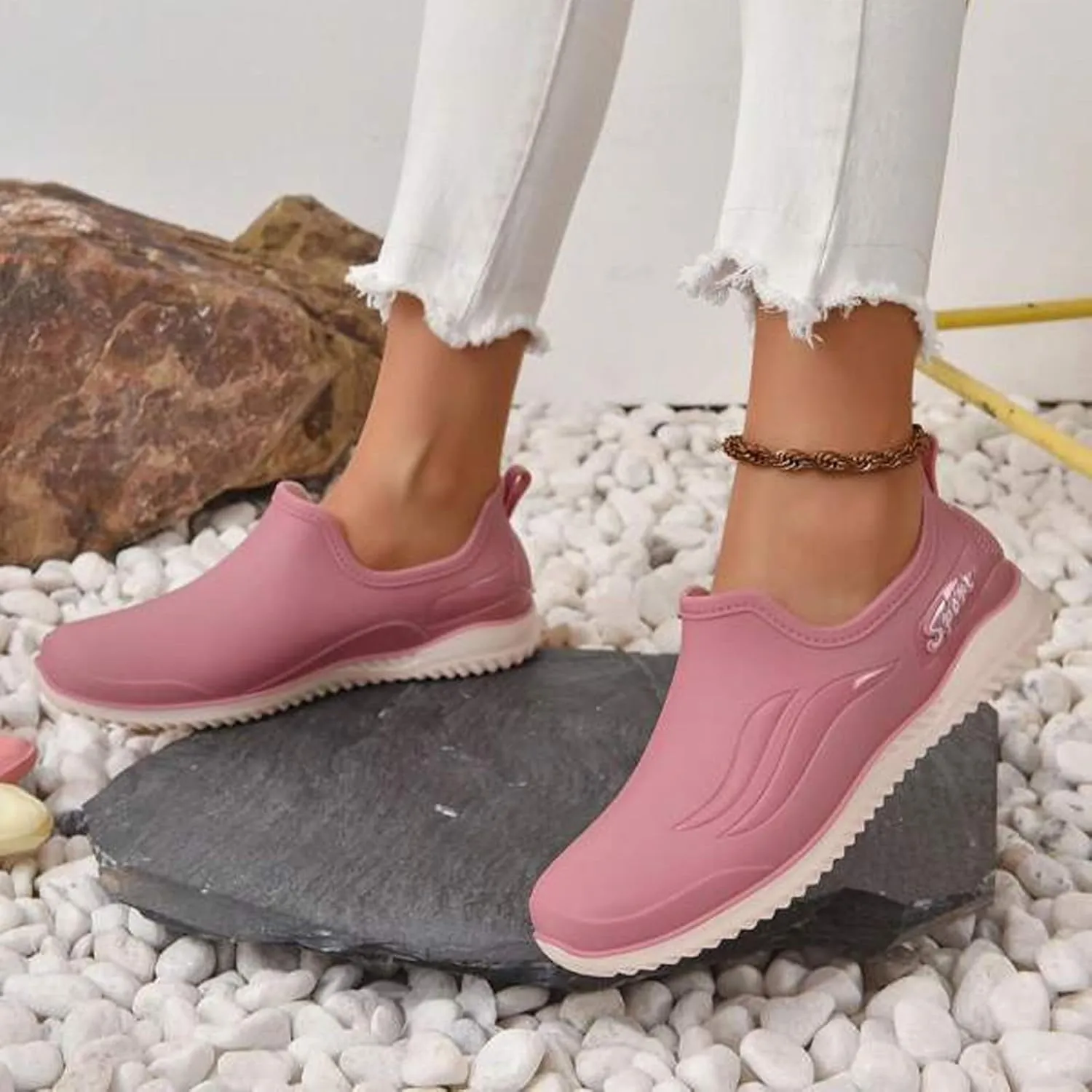 Rain Boots Women Ankle Garden Rainboot Slip On Short Rain Boots Garden Boots For Women Wide Width Waterproof Slip On Rain Shoe