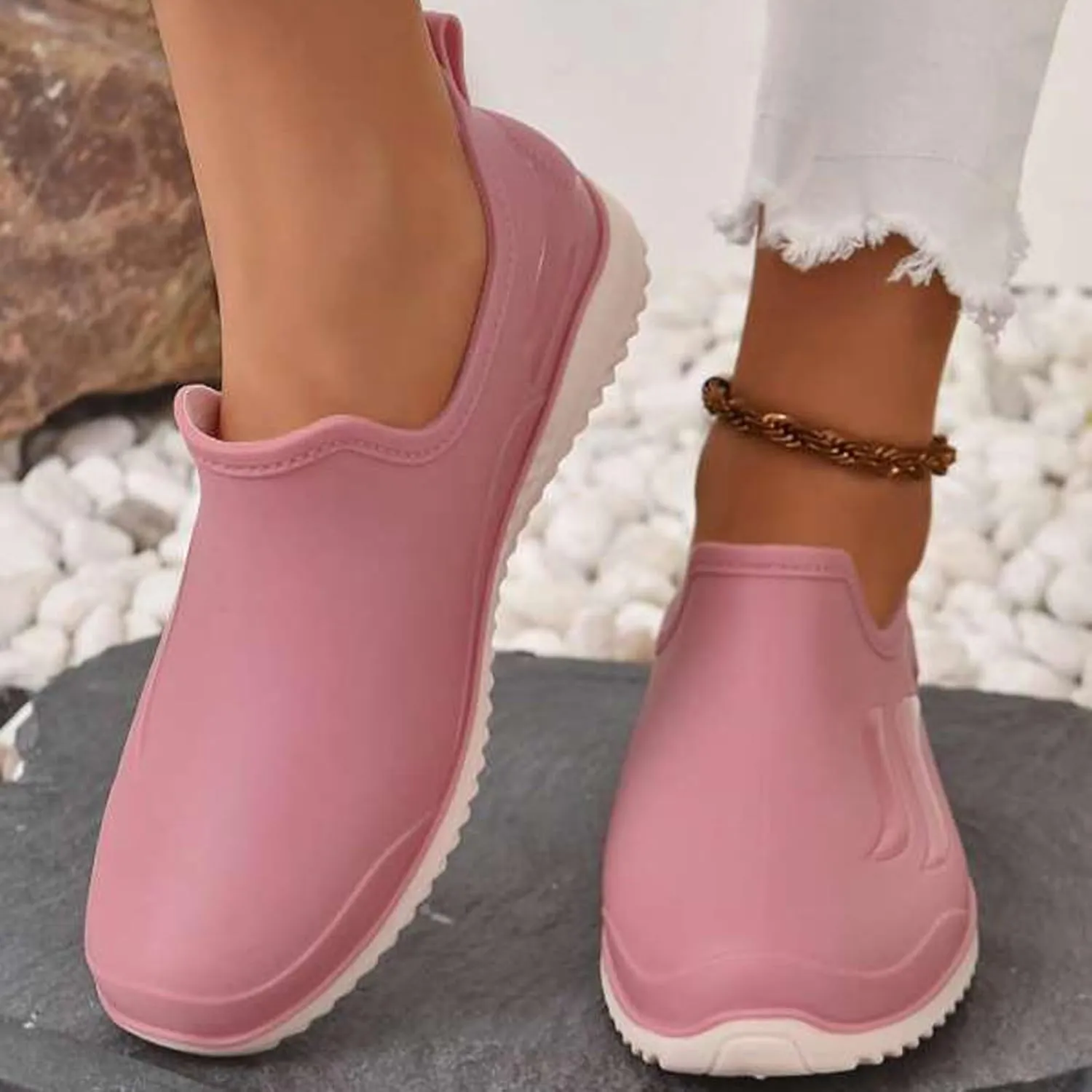 Rain Boots Women Ankle Garden Rainboot Slip On Short Rain Boots Garden Boots For Women Wide Width Waterproof Slip On Rain Shoe