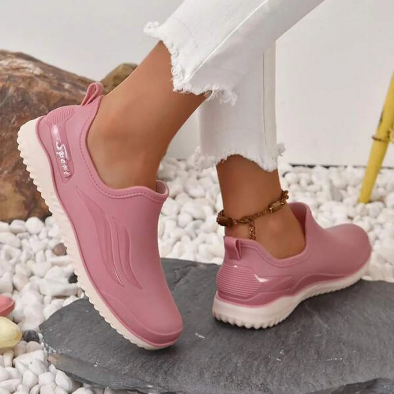 Rain Boots Women Ankle Garden Rainboot Slip On Short Rain Boots Garden Boots For Women Wide Width Waterproof Slip On Rain Shoe