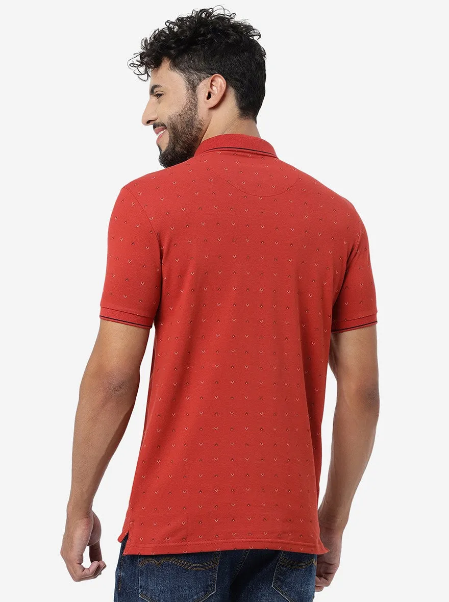 Rust Printed Slim Fit Polo T-Shirt | JadeBlue