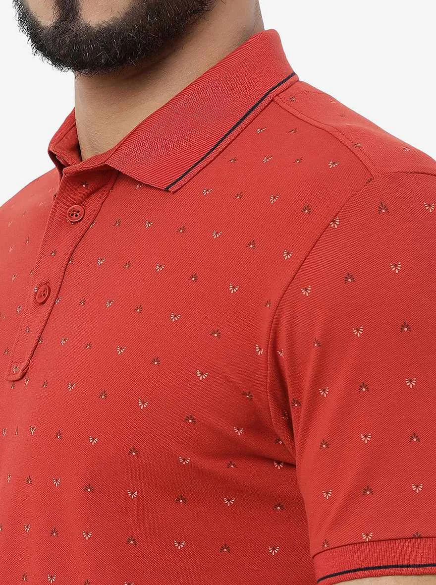 Rust Printed Slim Fit Polo T-Shirt | JadeBlue