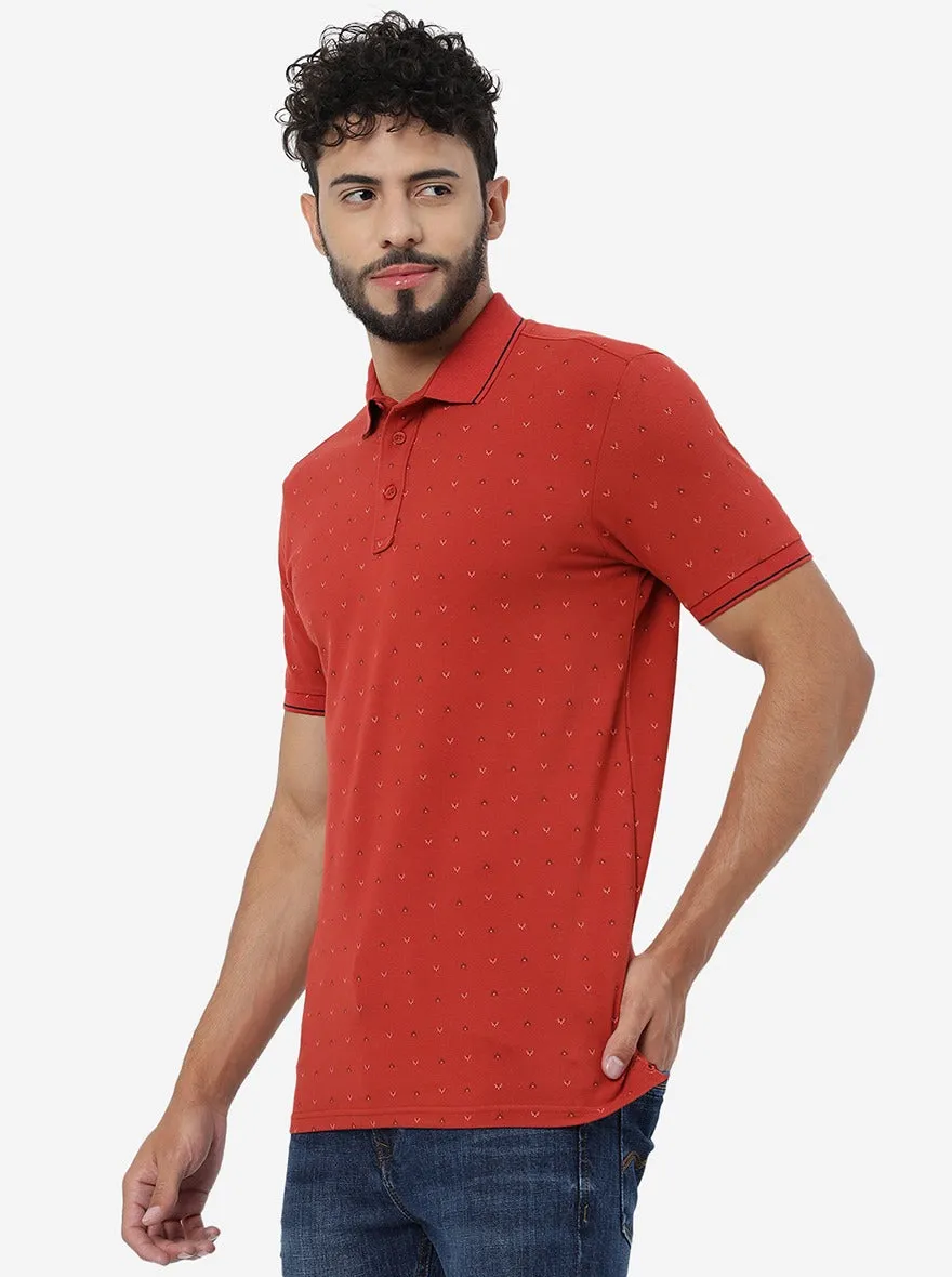 Rust Printed Slim Fit Polo T-Shirt | JadeBlue