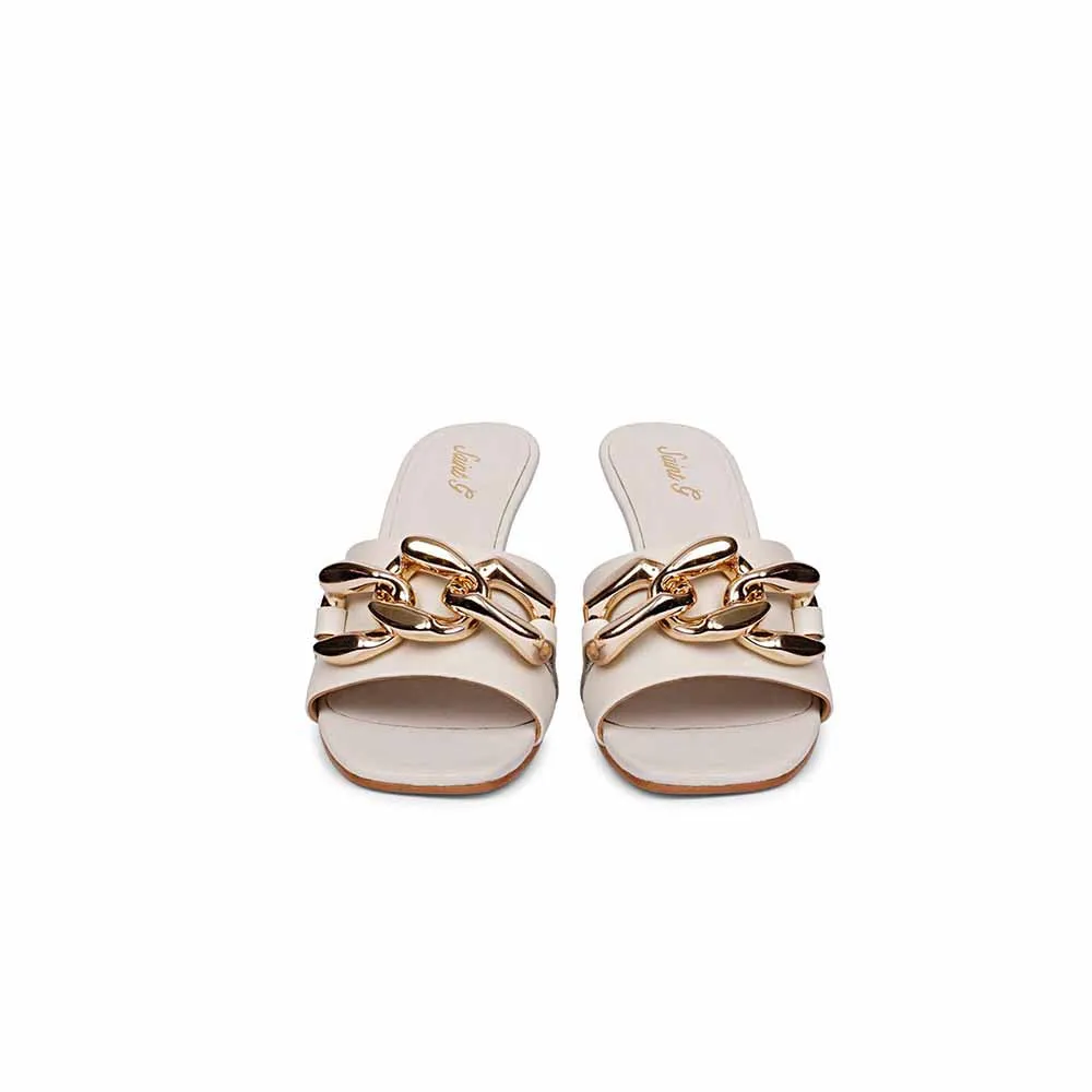 Saint G Beige Leather Metal Chain Embellished Heels
