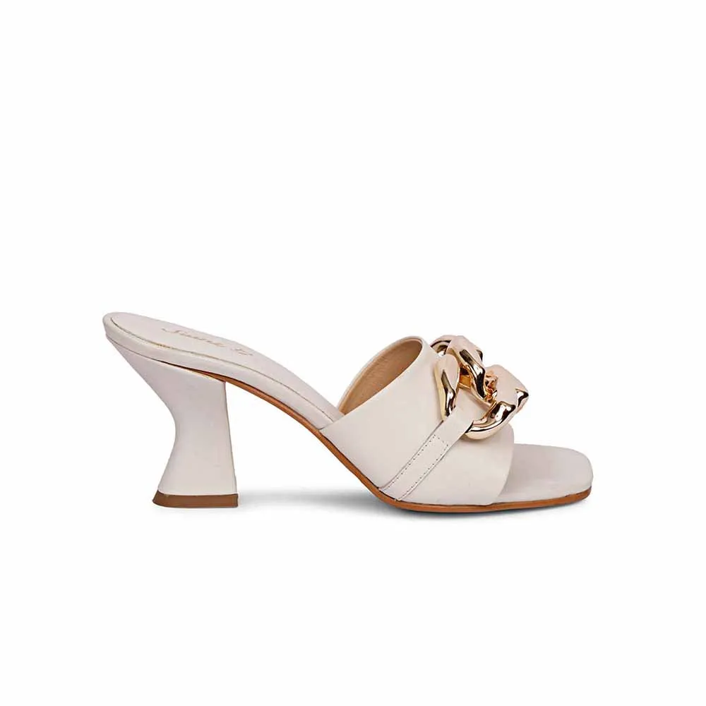 Saint G Beige Leather Metal Chain Embellished Heels