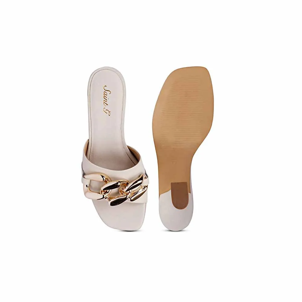Saint G Beige Leather Metal Chain Embellished Heels