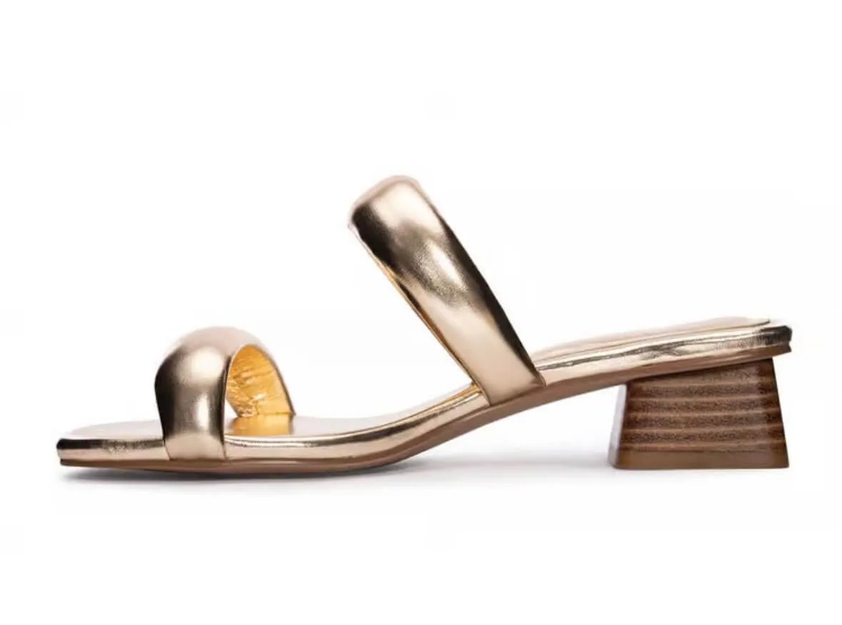 The Ali Slide: Gold Strap 2" Sandal