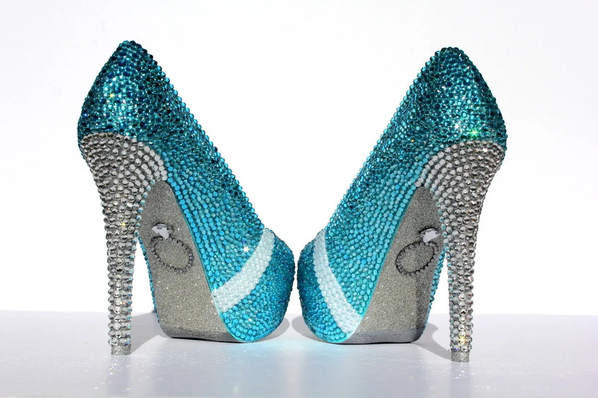 Tiffany Blue Wedding Shoes with pearl bows and crystal heels