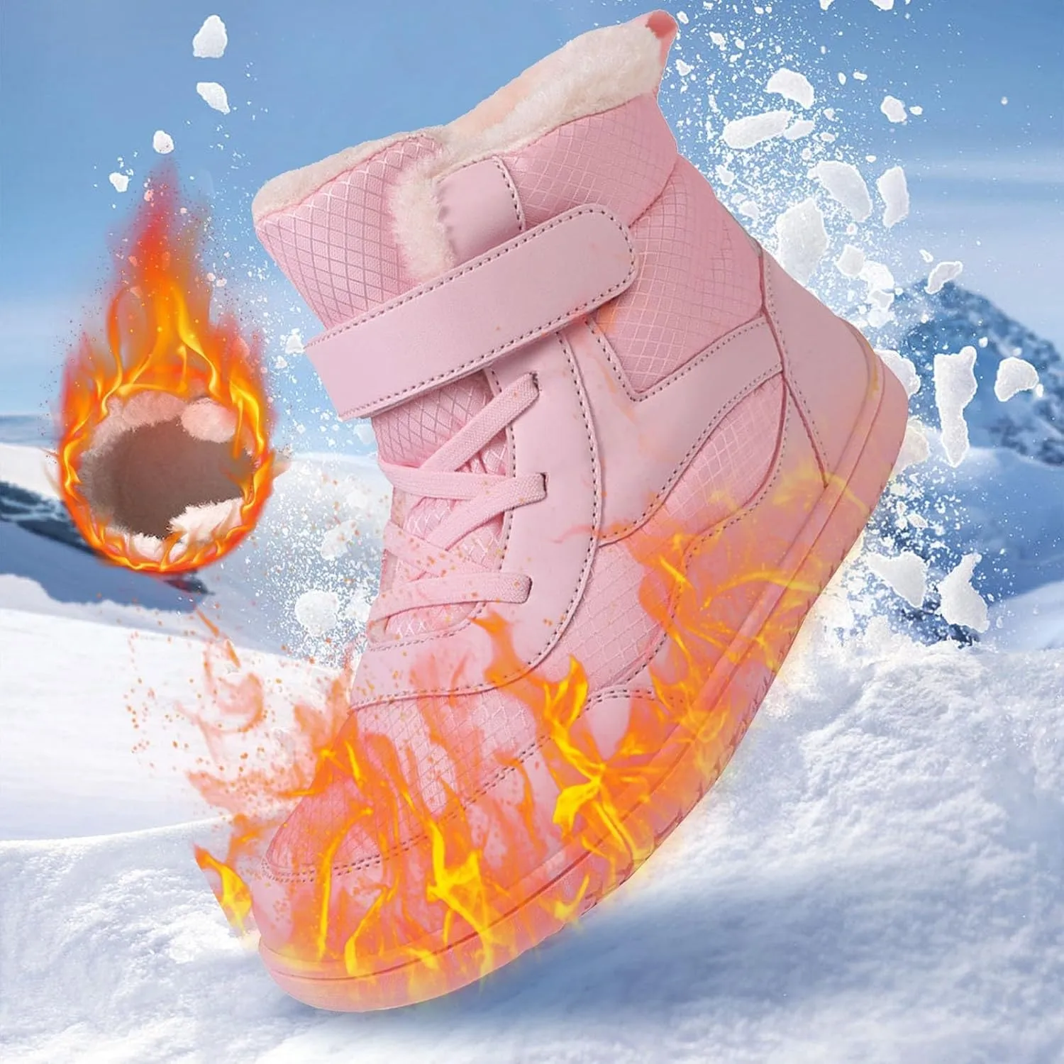 Toddler Boys Girls Winter Snow Barefoot Boots with Wide Toe Box Slip Drop Sole Ankle Boots Hiking Fur Lined Winter Boots