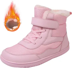 Toddler Boys Girls Winter Snow Barefoot Boots with Wide Toe Box Slip Drop Sole Ankle Boots Hiking Fur Lined Winter Boots