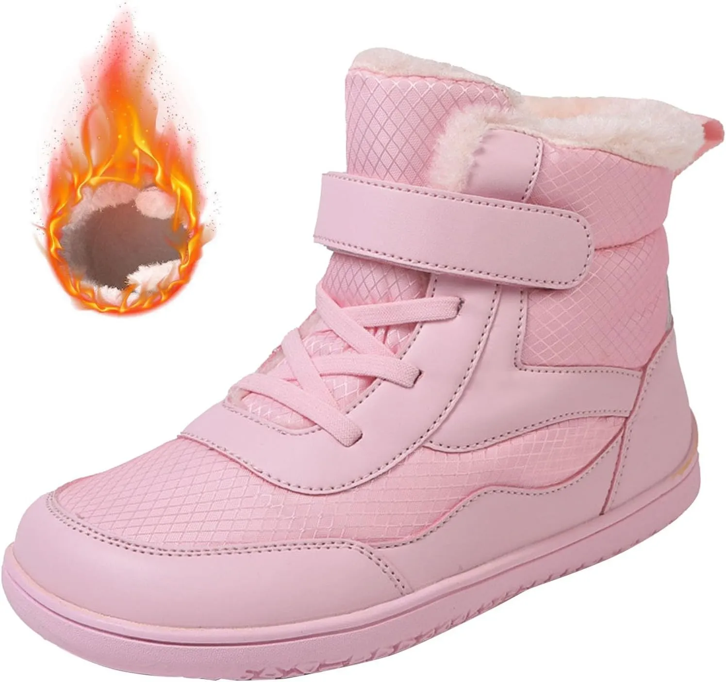 Toddler Boys Girls Winter Snow Barefoot Boots with Wide Toe Box Slip Drop Sole Ankle Boots Hiking Fur Lined Winter Boots