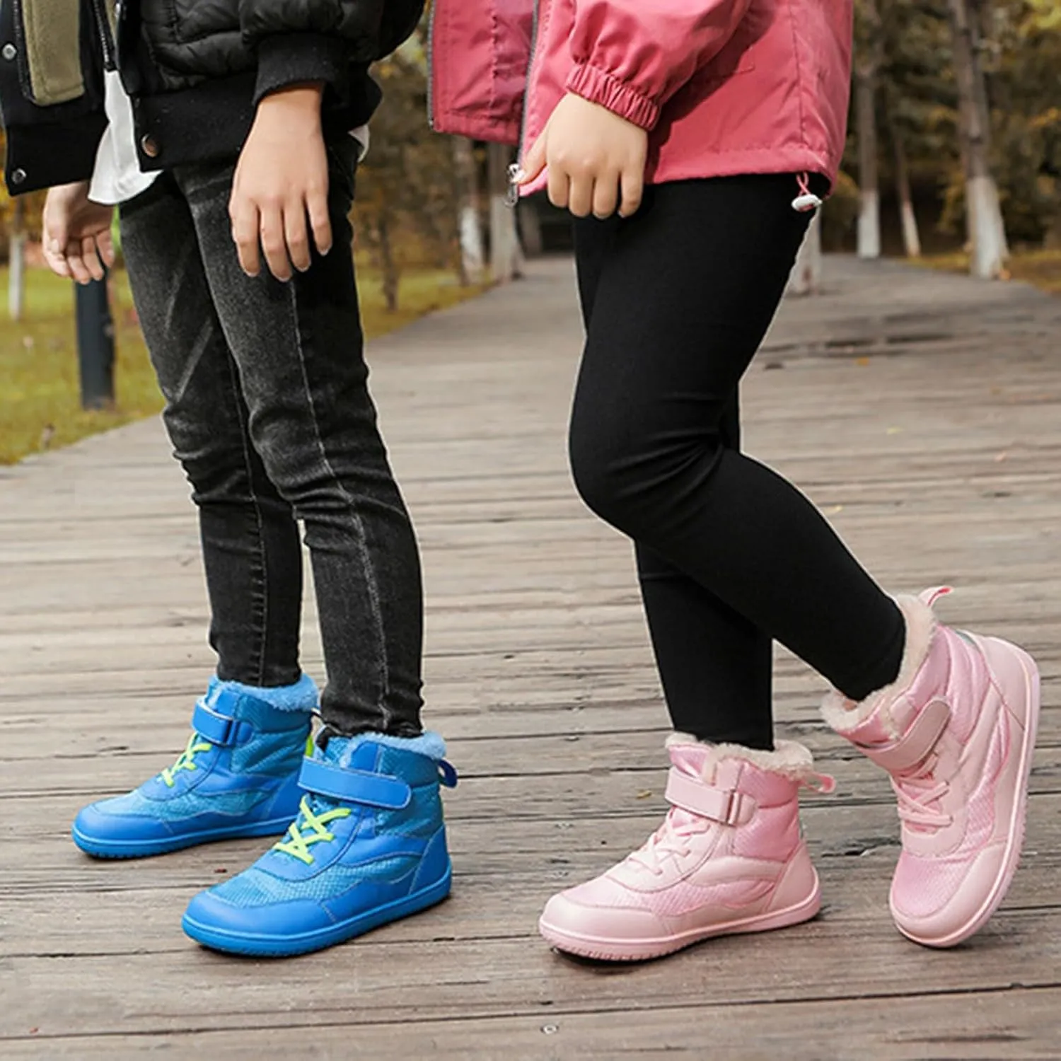 Toddler Boys Girls Winter Snow Barefoot Boots with Wide Toe Box Slip Drop Sole Ankle Boots Hiking Fur Lined Winter Boots