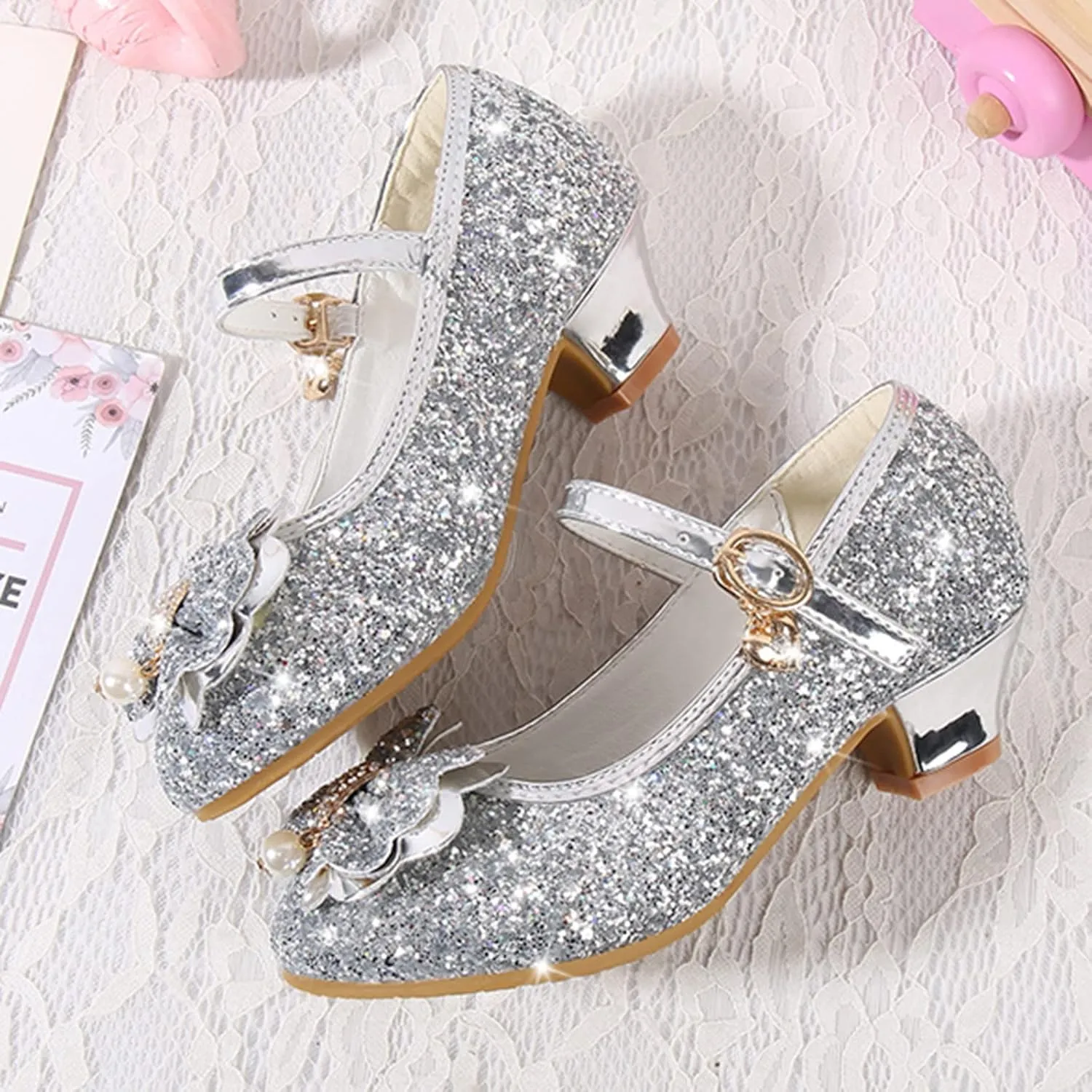 Toddler Girl Shoes,Little Kid Girls Dress Princess Shoes Sequins Bowknot Low Heels Party Dance Shoes 4-9 Years