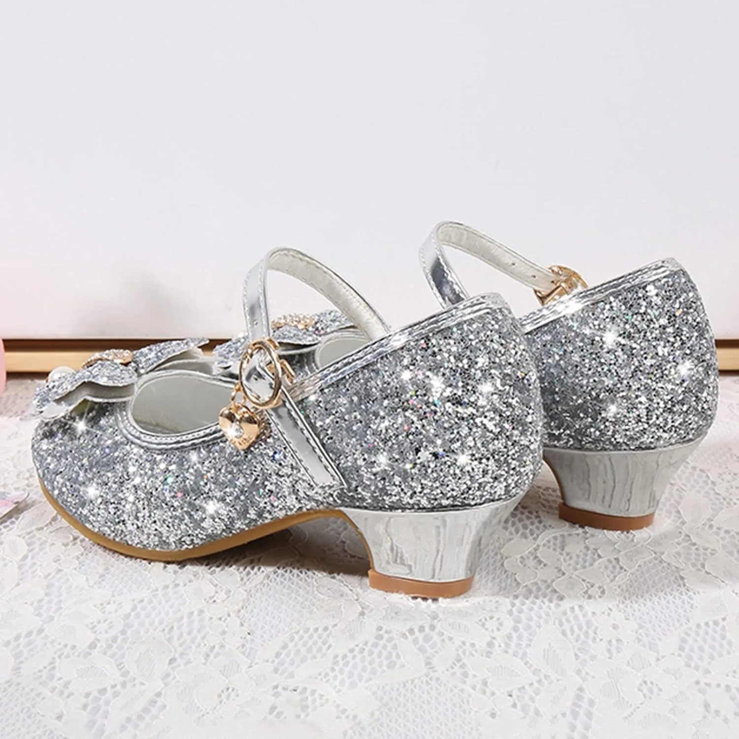 Toddler Girl Shoes,Little Kid Girls Dress Princess Shoes Sequins Bowknot Low Heels Party Dance Shoes 4-9 Years