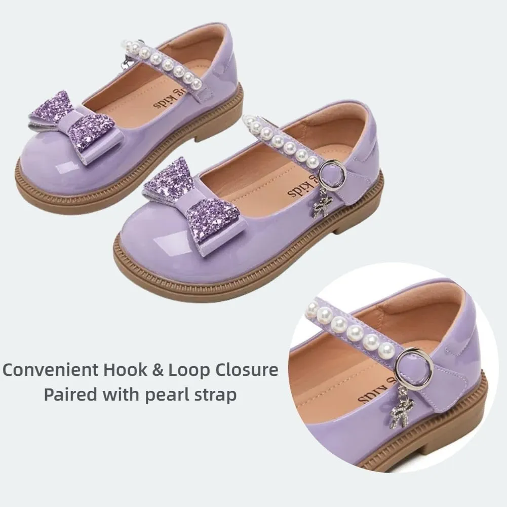Toddler Girl's Bow Princess Dress Shoes Wedding Party Flower Girl Mary Janes Ballet Flats for Kids