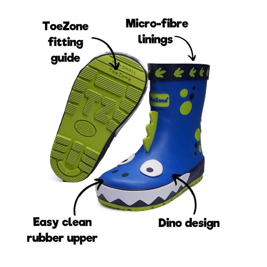 TOM - Boys' Blue Dinosaur Themed Rain Boots