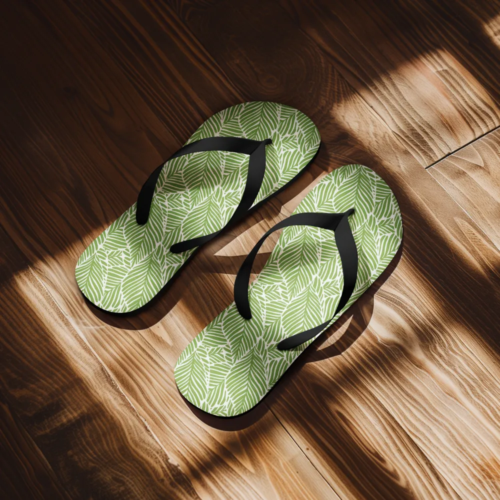 Tropical Leaf Print Flip Flops  Custom Green Summer Sandals
