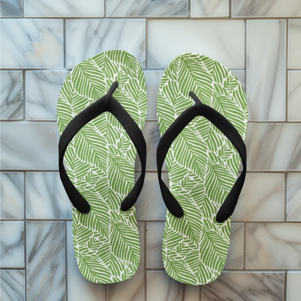 Tropical Leaf Print Flip Flops  Custom Green Summer Sandals