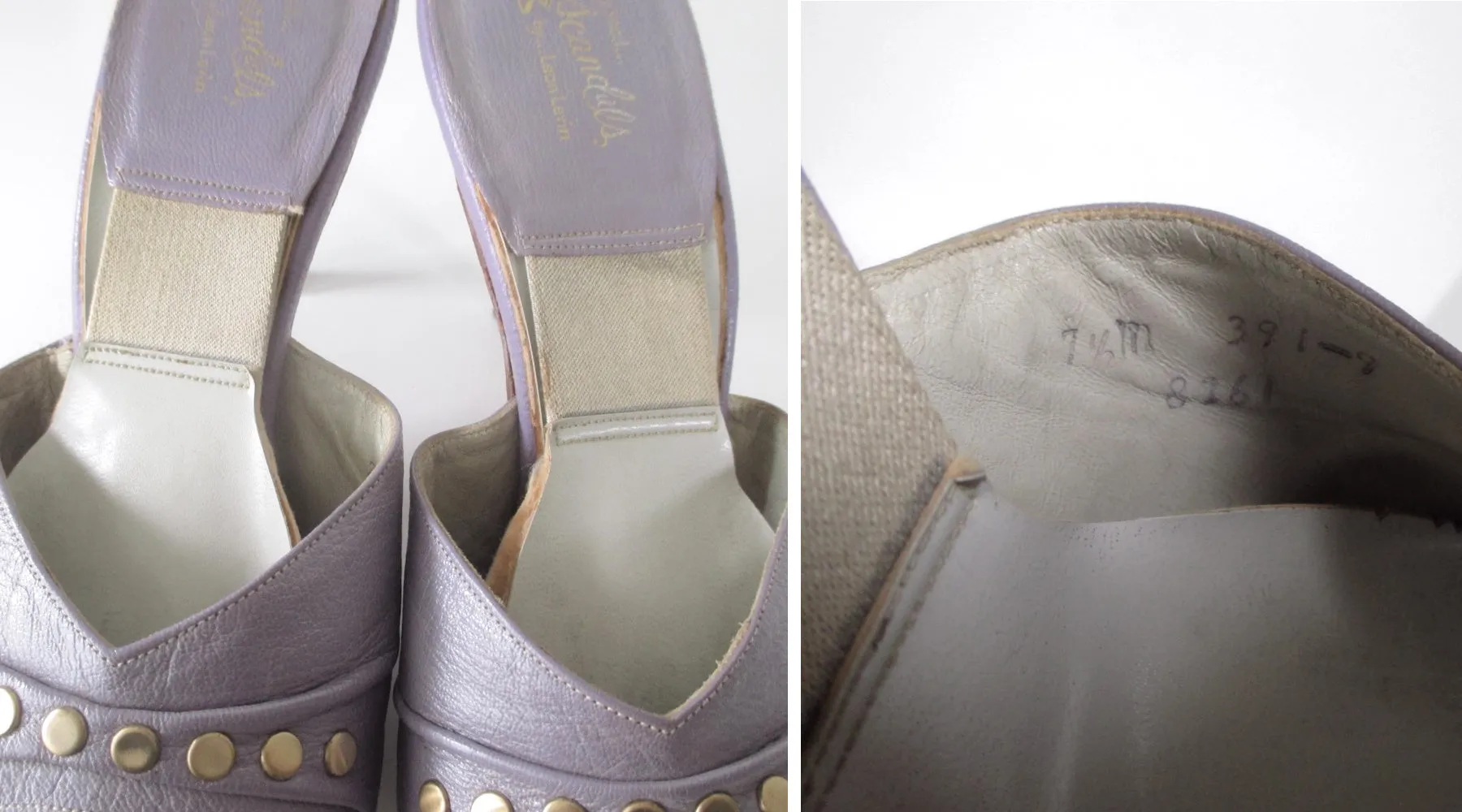 Vintage 60s Lilac Studded Springolator Heels Shoes 7.5