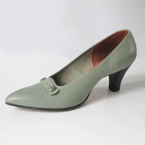 Vintage 60s Mint Green Loafer Stacked Heels Shoes 7 - 7.5