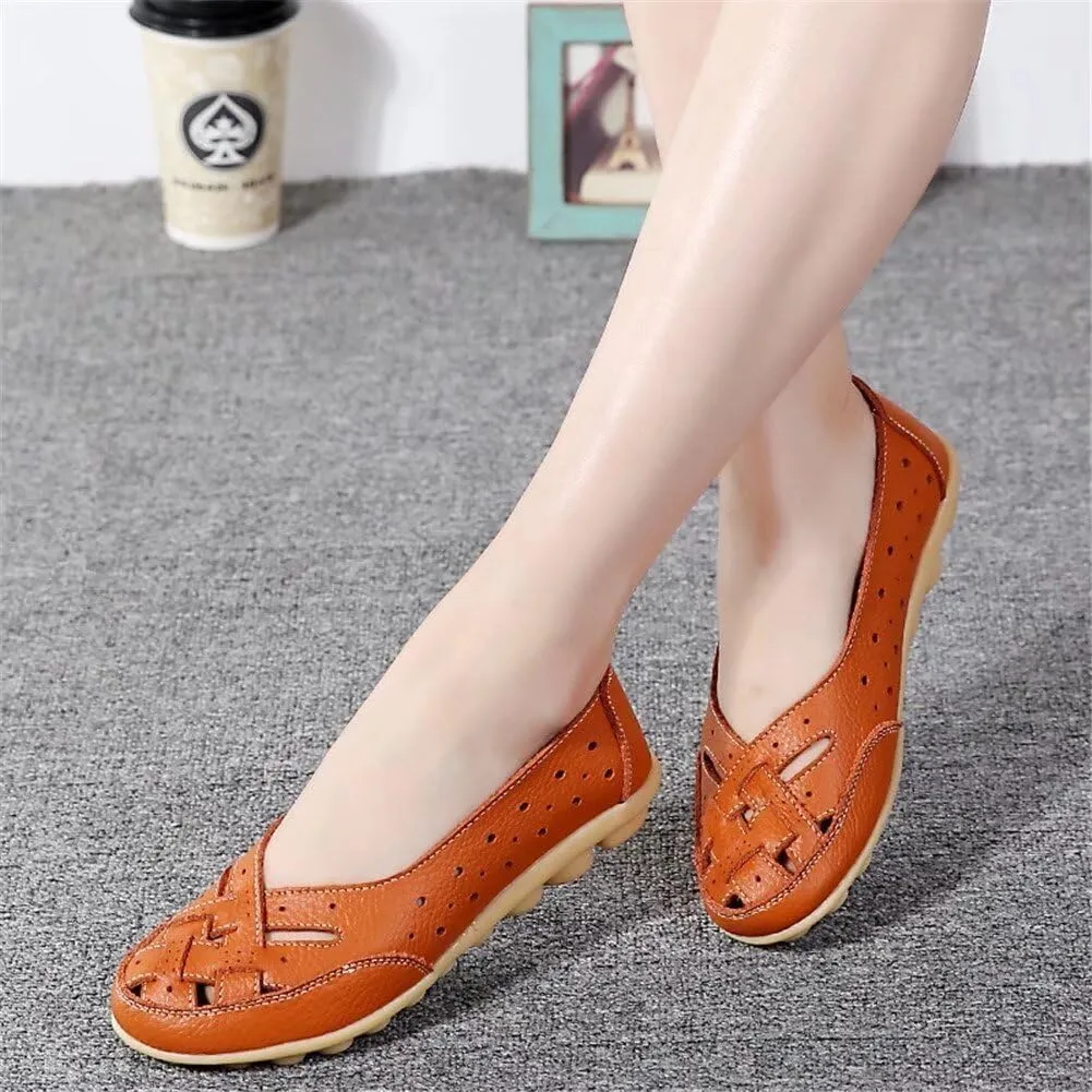 Women's Breathable Comfort Walking Office Flat Loafer Leather Flats Sandals, Slip-On Cutout Orthopedic Loafers for Women Fashion Casual Flats Comfortable Shoes Sandals