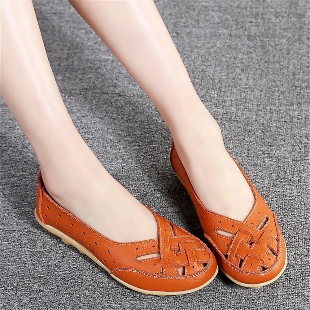 Women's Breathable Comfort Walking Office Flat Loafer Leather Flats Sandals, Slip-On Cutout Orthopedic Loafers for Women Fashion Casual Flats Comfortable Shoes Sandals