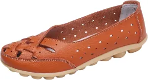 Women's Breathable Comfort Walking Office Flat Loafer Leather Flats Sandals, Slip-On Cutout Orthopedic Loafers for Women Fashion Casual Flats Comfortable Shoes Sandals